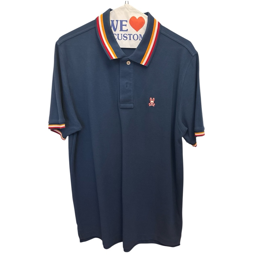 Psycho Bunny Polo Shirt with Striped Collar Navy Size 5